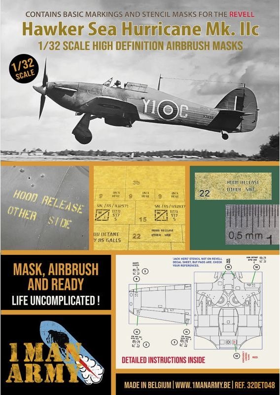 Zdjęcie główne produktu Hawker Sea Hurricane Mk.II - Zestaw masek do aerografu (do zestawów Revell) 1:32 1 Man Army 32DET048
