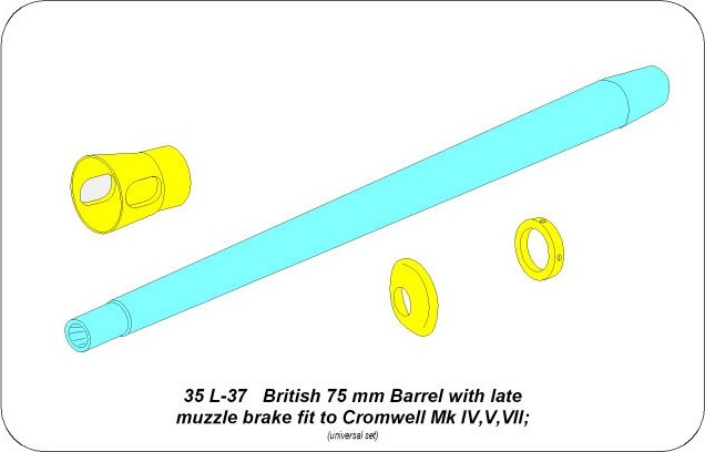 Zdjęcie dodatkowe produktu Brytyjska lufa 75 mm z bardzo późnym hamulcem wylotowym do Cromwell Mk. IV 1:35 Aber 35L037
