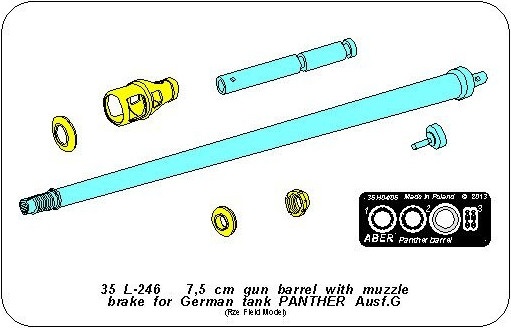 Zdjęcie dodatkowe produktu Lufa 7,5 cm z hamulcem wylotowym do Panther Ausf.G 1:35 ABER 35L-246