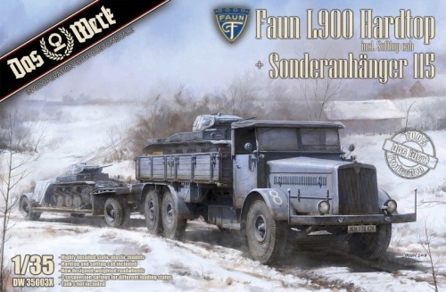 Faun L900 hardtop with softtop cab and Sonderanhänger 115 1:35 Das Werk 35003X trailer