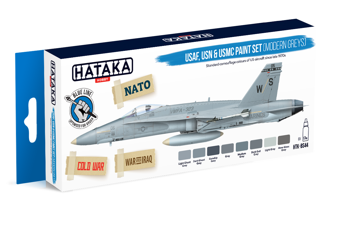 Zdjęcie Zestaw farb USAF, USN & USMC Paint Set (Modern Greys) 8x17ml Hataka HTK-BS44