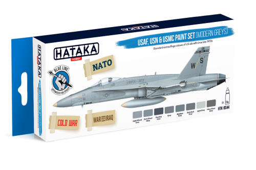 USAF, USN & USMC Paint Set (Modern Greys) 8x17ml Hataka HTK-BS44