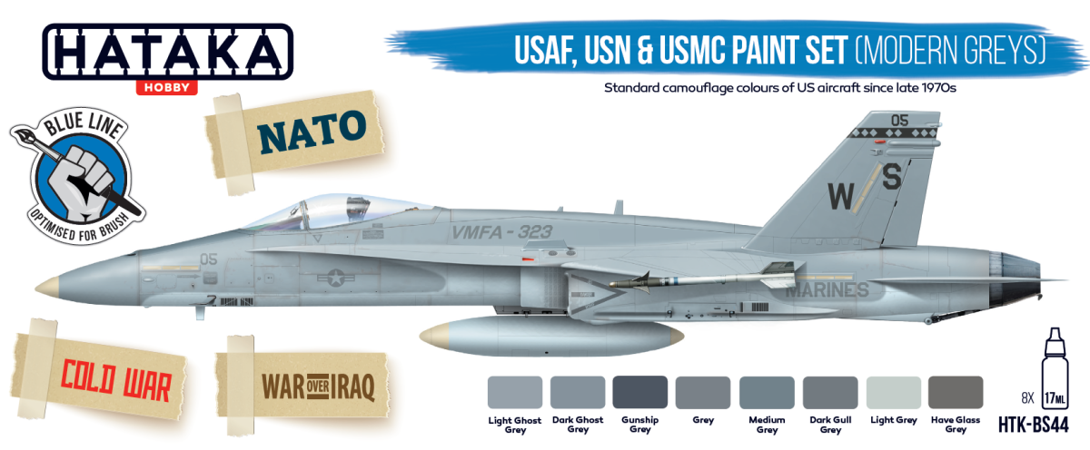 Zdjęcie Zestaw farb USAF, USN & USMC Paint Set (Modern Greys) 8x17ml Hataka HTK-BS44