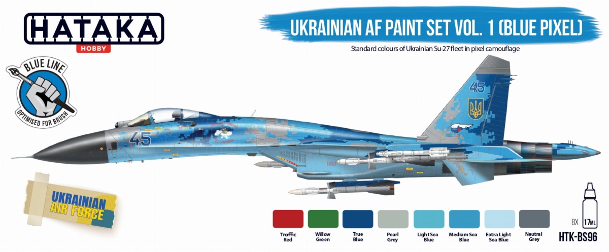 Zdjęcie Zestaw farb Ukrainian AF Paint Set Vol. 1 (Blue Pixel) 8x17ml Hataka HTK-BS96