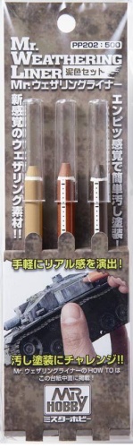 Mr. Weathering Liner Mud Color Crayon Set 3x Mr.Hobby PP202
