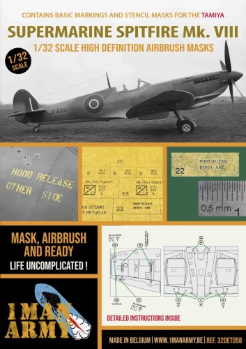 Supermarine Spitfire Mk.VIII 1:32 1 Man Army airbrush masks 32DET058