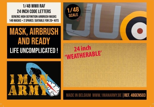 RAF WWII 24-inch code letters 1:48 1 Man Army airbrush masks 48GEN503
