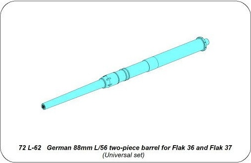 Zdjęcie Dwuczęściowa lufa 88mm L/56 do Flak 36/37 1:72 ABER 72L62