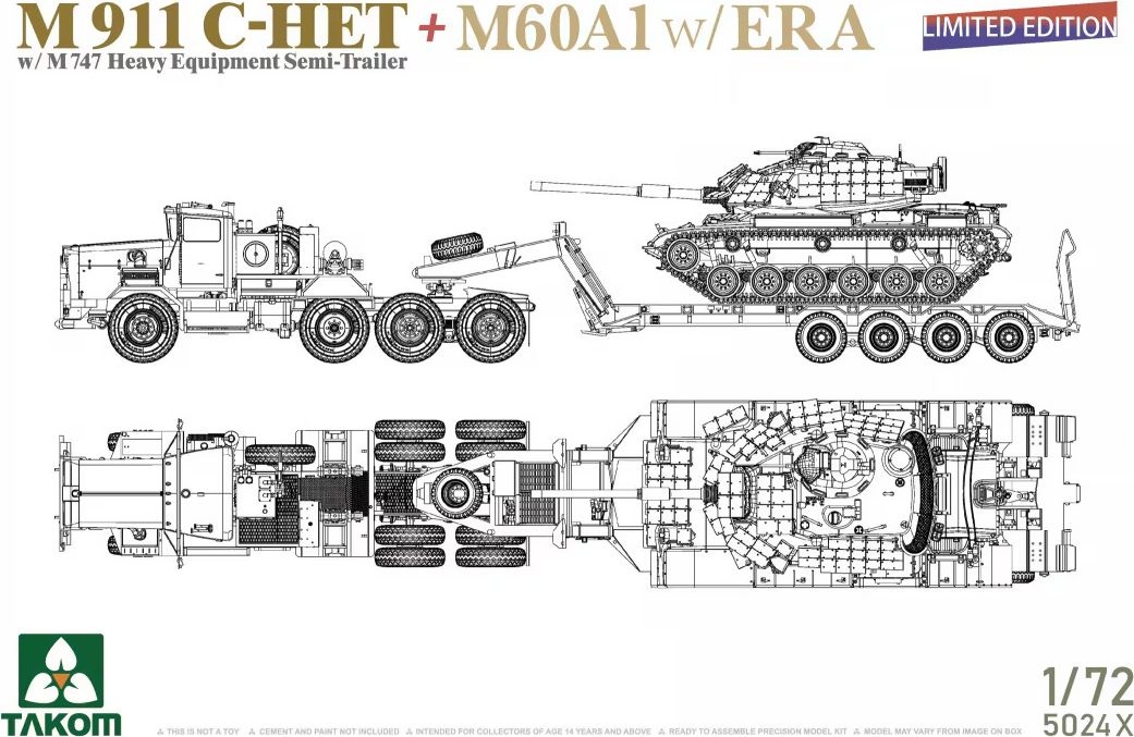 Zdjęcie M911 C-HET z naczepą M747 + M60A1 z ERA 1:72 Takom 5024X