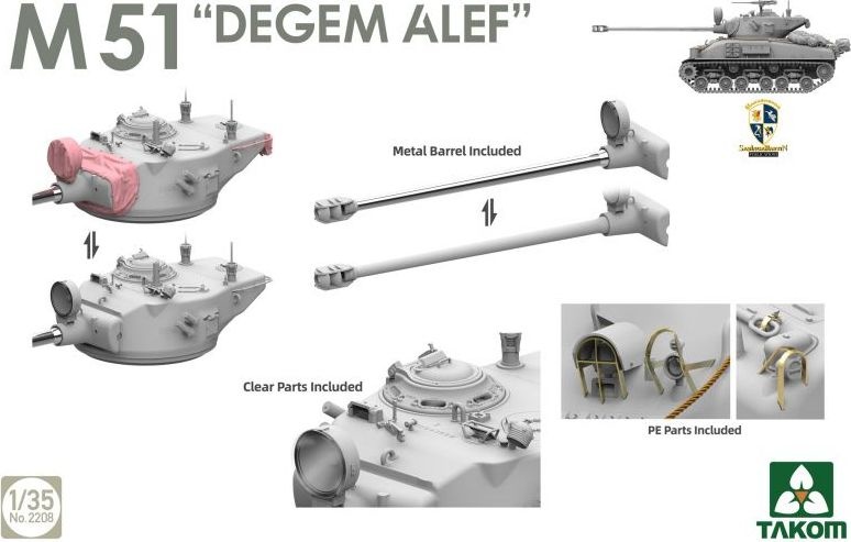 Zdjęcie Sherman Box: M4A1(76)W VVSS Late Production + M51 "Degem Alef" + US Army 1/4 Ton Utility Truck & MP Figure 1:35 Takom 2207W