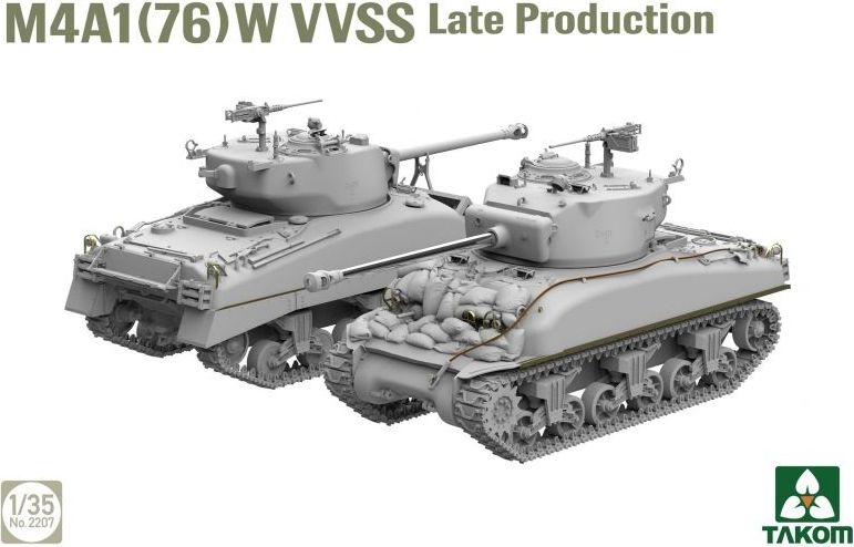 Zdjęcie Sherman Box: M4A1(76)W VVSS Late Production + M51 "Degem Alef" + US Army 1/4 Ton Utility Truck & MP Figure 1:35 Takom 2207W
