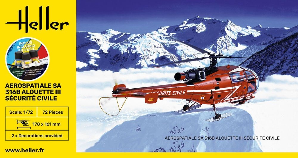 Zdjęcie Aerospatiale SA 316B Alouette III Securite Civile 1:72 Heller 56289 STARTER KIT