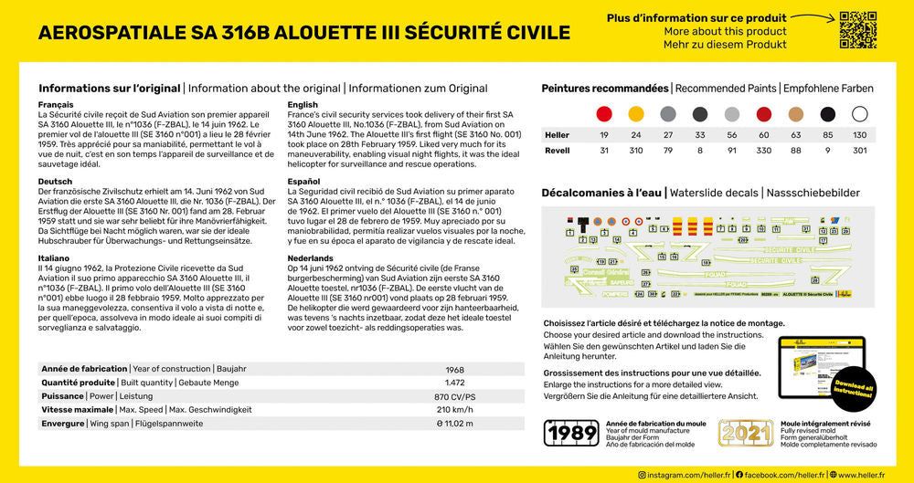 Zdjęcie Aerospatiale SA 316B Alouette III Securite Civile 1:72 Heller 56289 STARTER KIT
