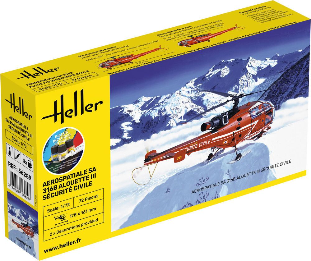 Zdjęcie Aerospatiale SA 316B Alouette III Securite Civile 1:72 Heller 56289 STARTER KIT