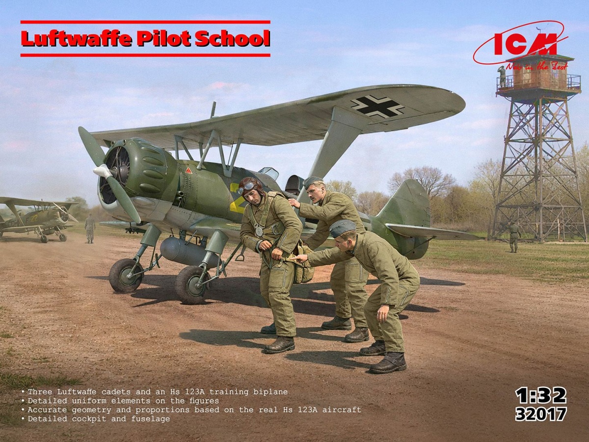 Zdjęcie Henschel Hs-123A (późny) z załogą Szkoła Pilotów Luftwaffe 1:32 ICM 32017