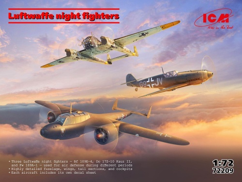 Luftwaffe night fighters (Messerschmitt Bf-109 E-4 / Fw-189 A-1 / Do-17 Z-10) 1:72 ICM 72209