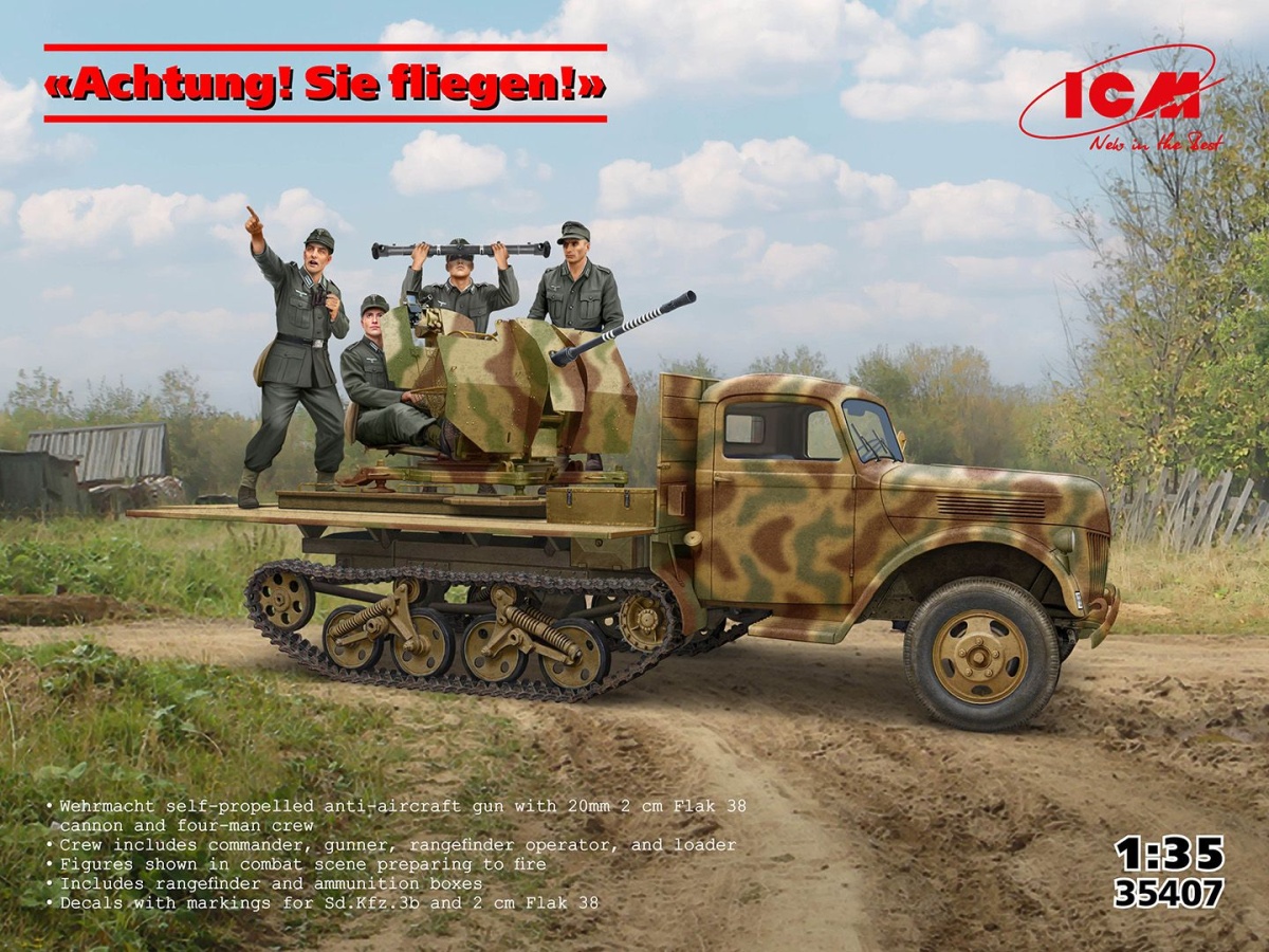 Zdjęcie Achtung! Sie fliegen! Sd.Kfz.3b z 2 cm Flak 38 i załogą 1:35 ICM 35407