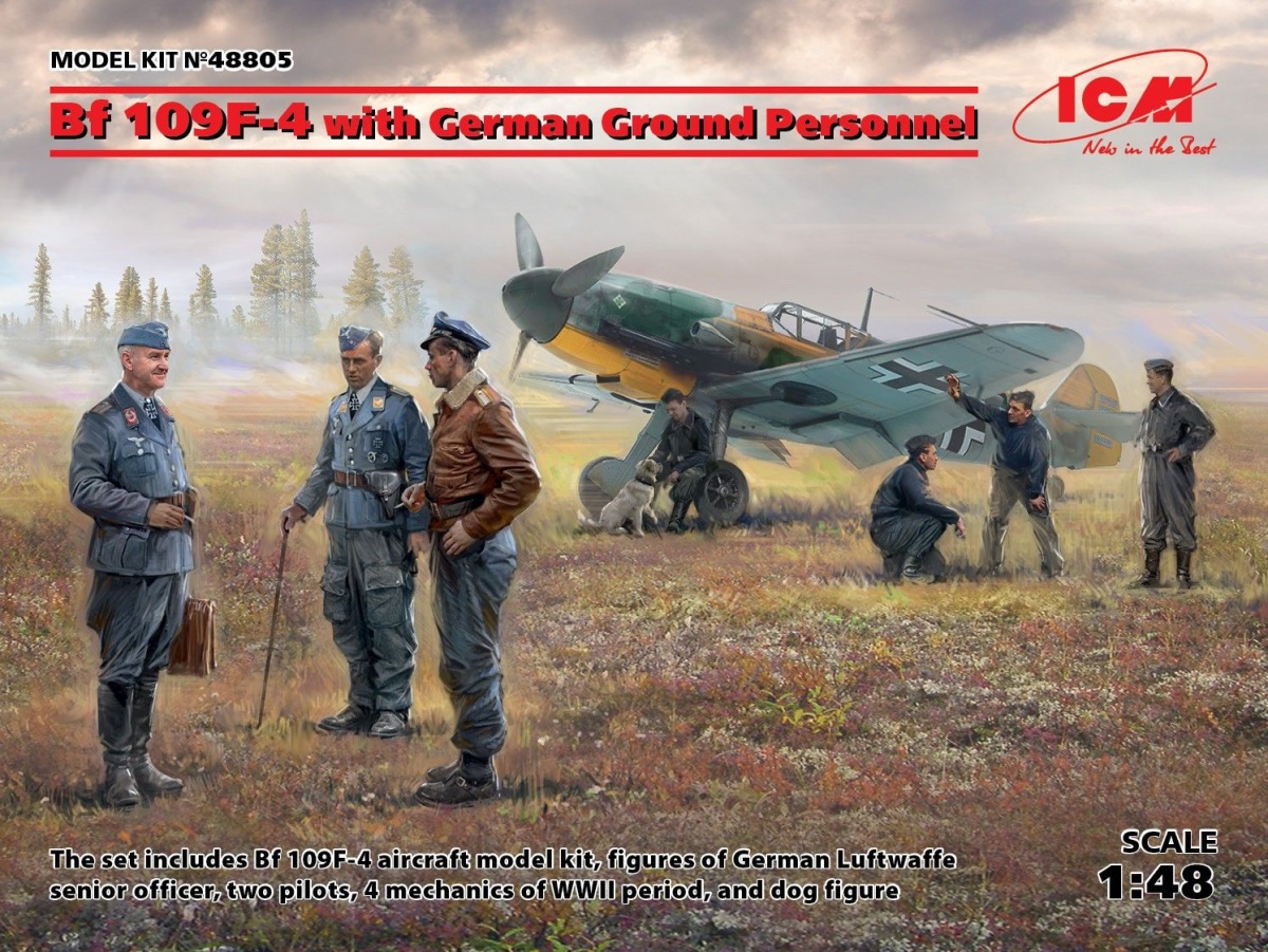 Zdjęcie Messerschmitt Bf 109F-4 z niemieckim personelem naziemnym 1:48 ICM 48805