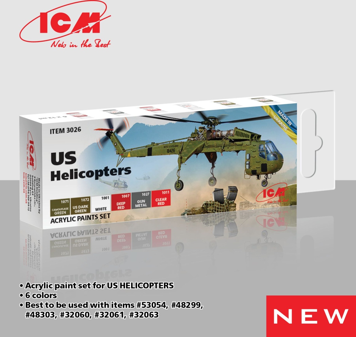 Zdjęcie Zestaw farb US Helicopters 6x12ml ICM 3026