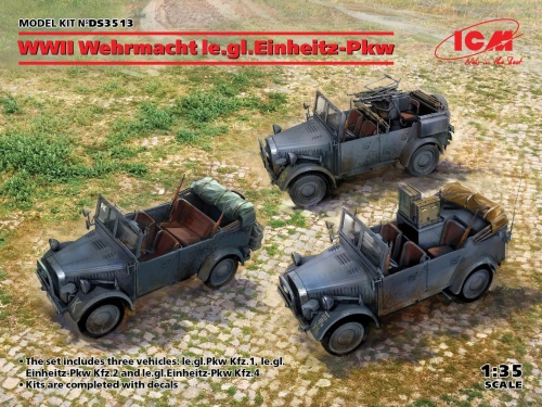 WWII Wehrmacht le.gl.Einheitz-Pkw (Kfz.1, Kfz.2, Kfz.4) 1:35 ICM DS3513