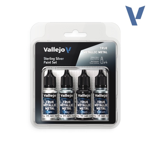True Metallic Metal Sterling Silver paint set 4x18ml Vallejo 77251