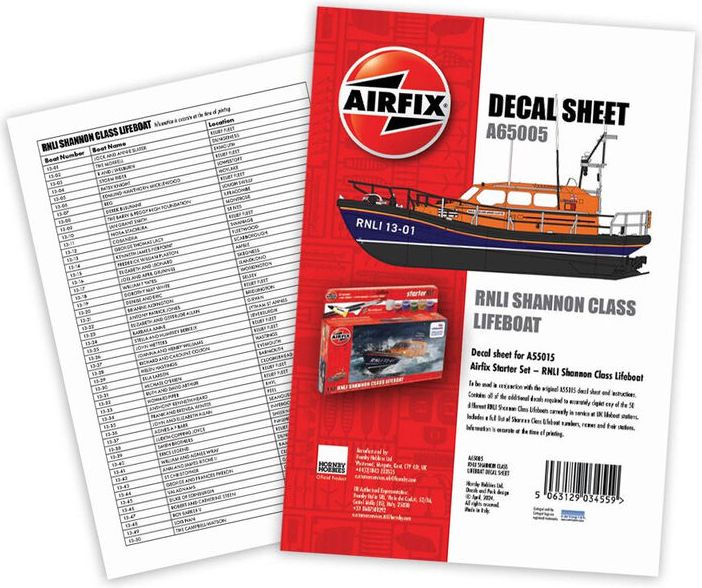 Zdjęcie Arkusz kalkomanii dla RNLI Shannon Class Lifeboat 1:72 Airfix 65005