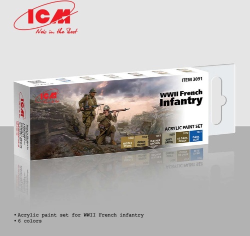 French WWII Infantry Paint Set 6x12ml ICM 3091