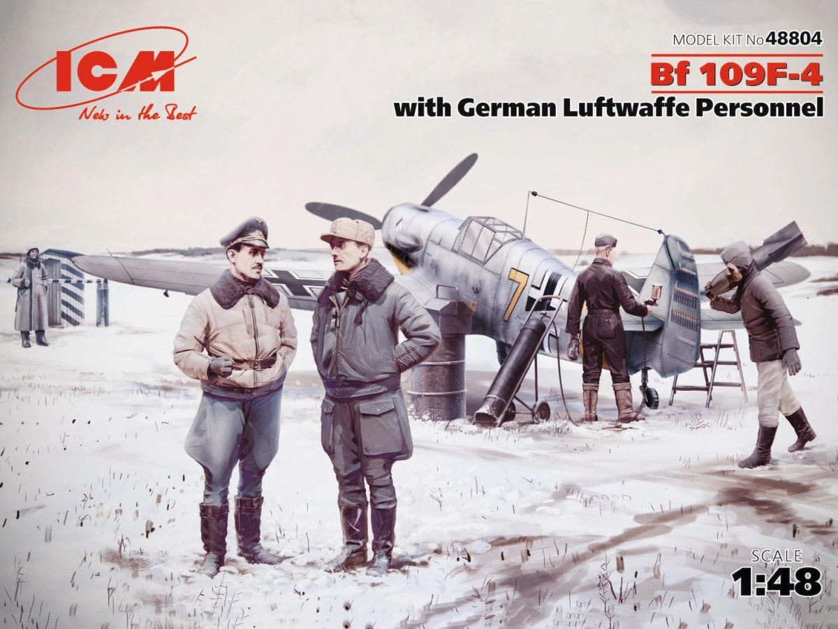 Zdjęcie Messerschmitt Bf 109F-4 z personelem niemieckiej Luftwaffe 1:48 ICM 48804