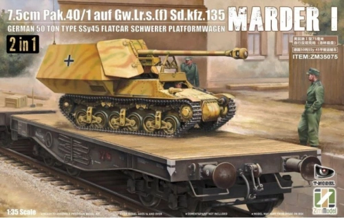 Marder I 7.5 cm PaK.40/1 auf Gw.Lr.s.(f) Sd.Kfz.135 with SSy45 railway flatcar 1:35 Zimi Model ZM35075