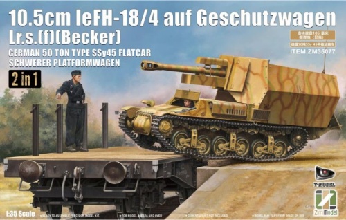 10.5 cm leFH-18/4 auf Geschutzwagen Lr.s.(f) (Becker) with SSy45 railway flatcar 1:35 Zimi Model 35077