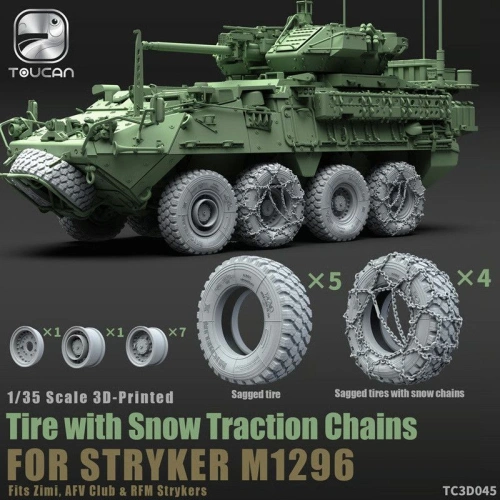 Stryker M1296 tires with snow chains (3D print) 1:35 Zimi Model TC3D045