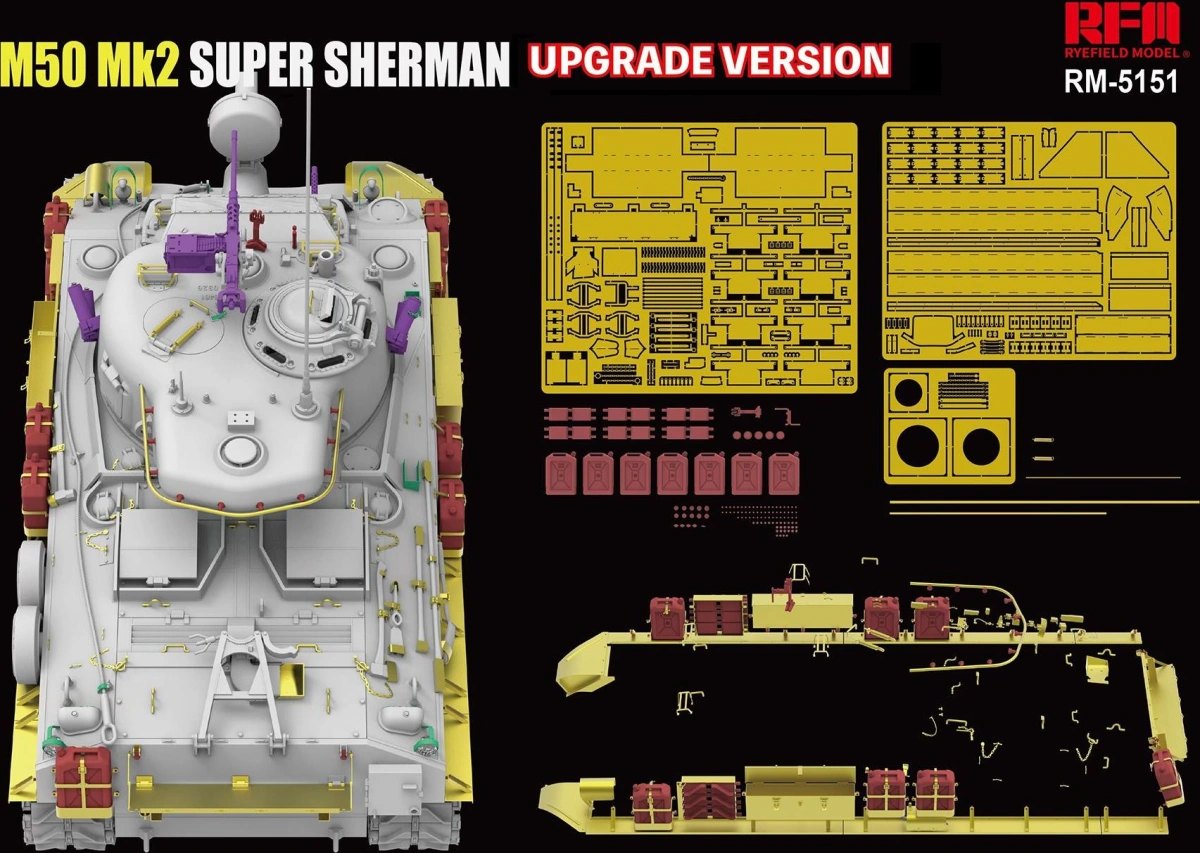 Zdjęcie Israeli Tank M50 Mk2 Super Sherman (M4A4 Hull HVSS) Upgrade Version 1:35 Rye Field Model 5151
