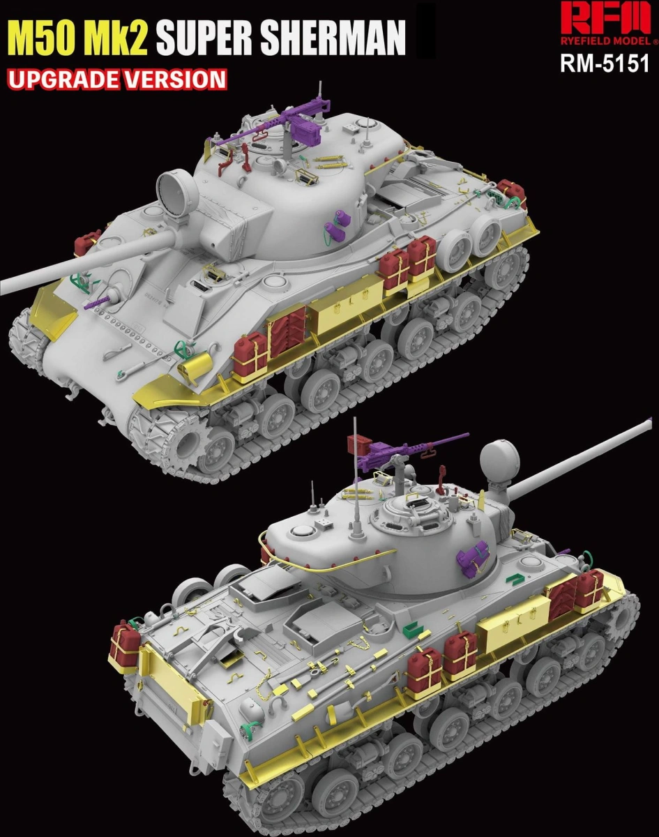 Zdjęcie Israeli Tank M50 Mk2 Super Sherman (M4A4 Hull HVSS) Upgrade Version 1:35 Rye Field Model 5151