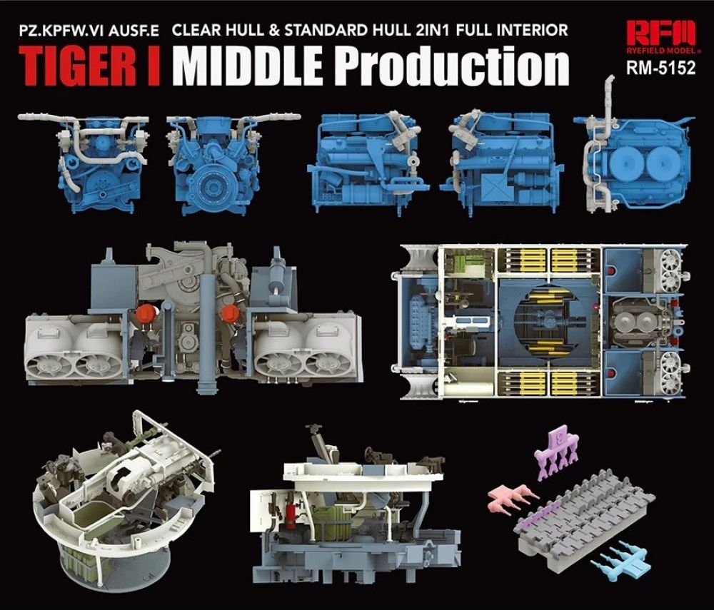 Zdjęcie Tiger I Mid Production z pełnym wnętrzem, przezroczystymi elementami i ruchomymi gąsienicami 1:35 Rye Field Model 5152