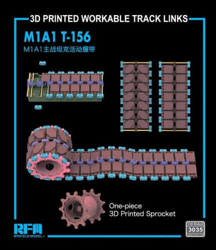 M1A1 T-156 3D Printed Workable Track Links 1:35 Rye Field Model 3035