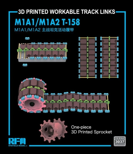 M1A1/A2 Abrams T-158 3D Printed Workable Track Links 1:35 Rye Field Model 3037