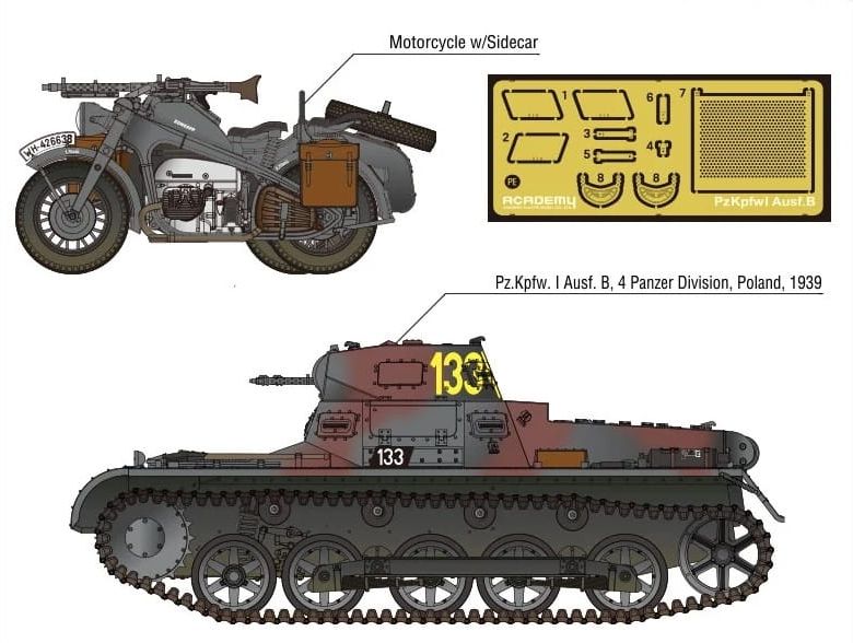 Zdjęcie Niemiecki Panzer I Ausf.B i motocykl 1:35 Academy 13556