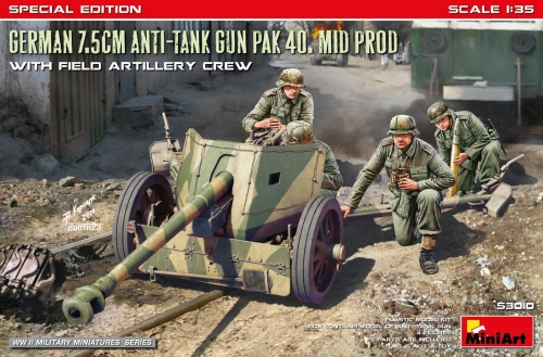 German 7.5 cm Anti-Tank Gun Pak 40 Mid Prod with artillery crew 1:35 MiniArt 53010