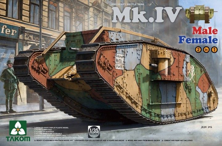 Zdjęcie WWI Heavy Tank Mk.IV Male/Female 2 in 1 1:35 Takom 2076