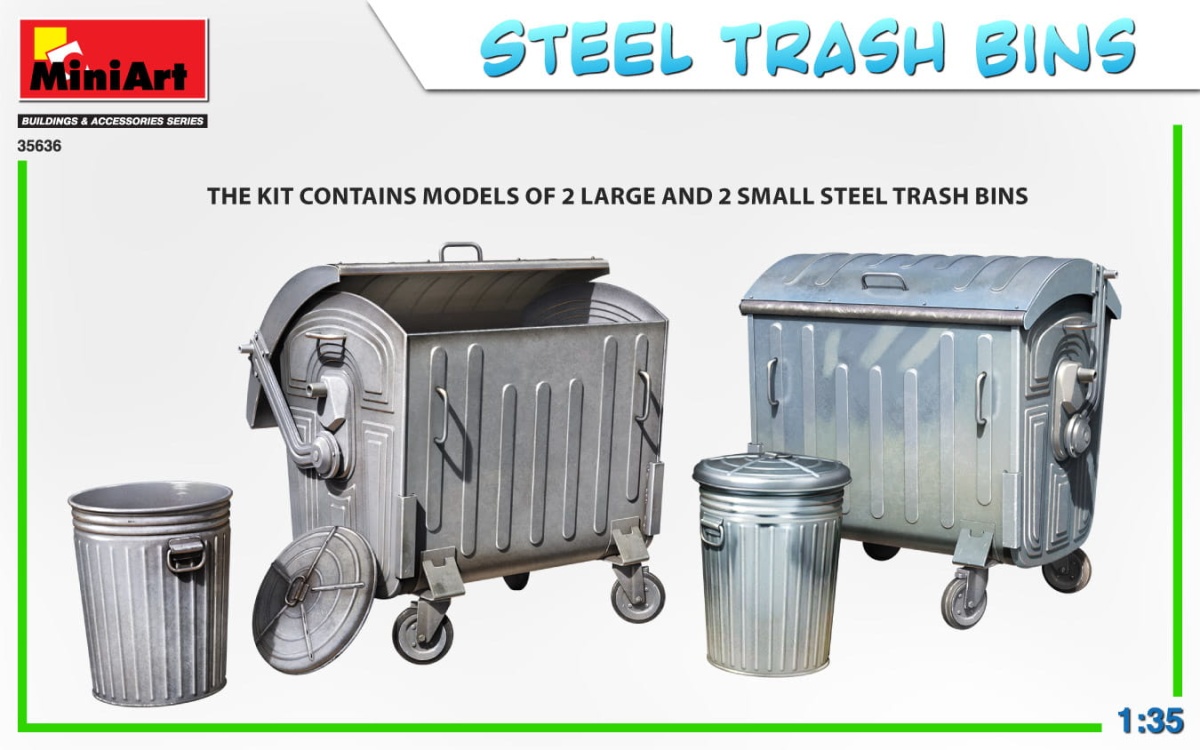 Zdjęcie dodatkowe produktu Steel Trash Bins 1:35 MiniArt 35636