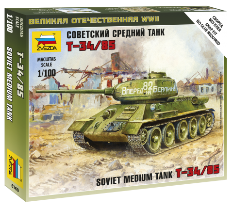 Zdjęcie dodatkowe produktu T-34/85 Soviet medium tank 1:100 Zvezda 6160
